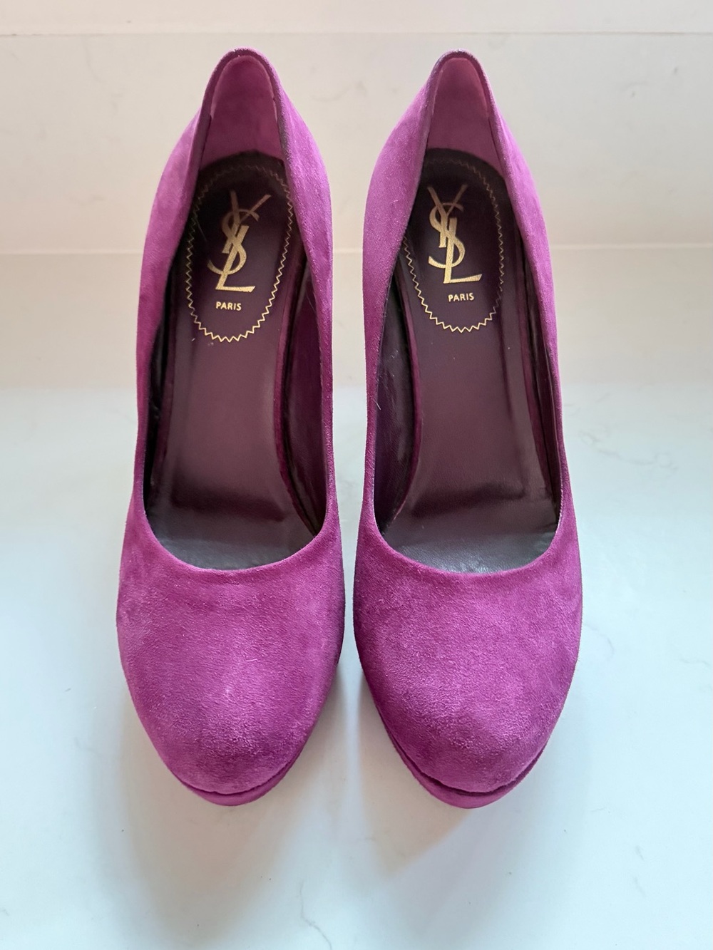 Yves Saint Laurent Tribtoo Magenta Suede Platform Pumps 40.5